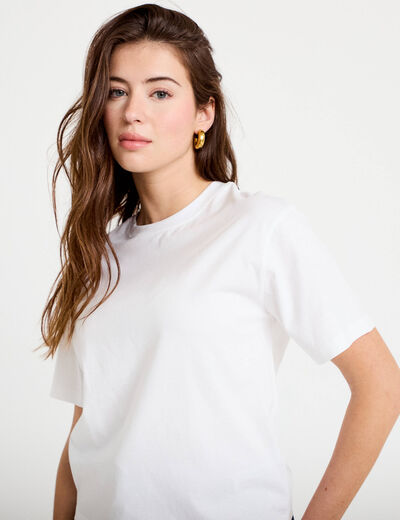 T-shirt col rond manches courtes blanc femme