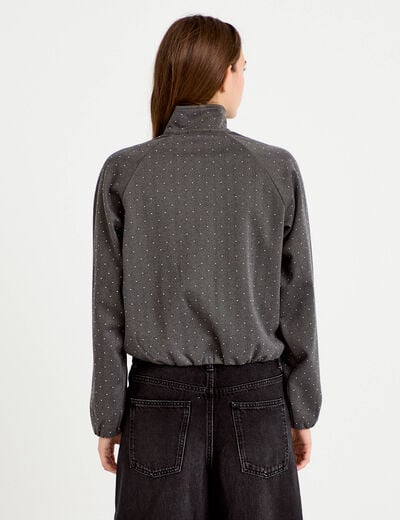 Veste effet boule col montant tweed noir femme