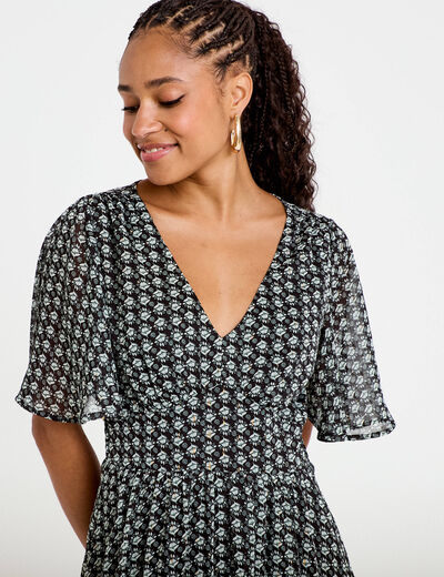 Robe longue &eacute;vas&eacute;e col v voile noir femme