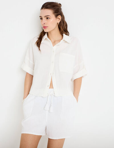 Chemise manches 3/4 ecru femme