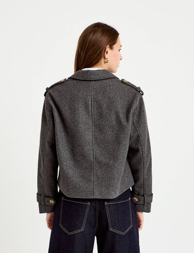 Trench court boutonn&eacute; gris femme