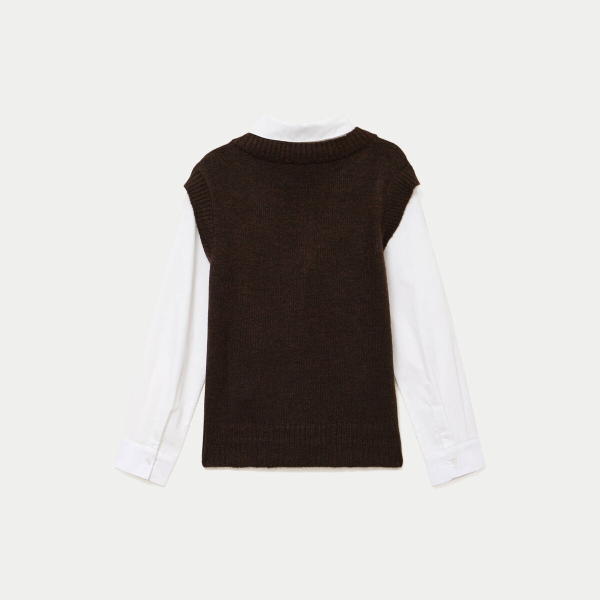 Pull chemise 2-en-1 marron femme
