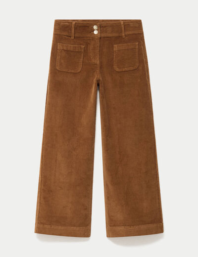 Pantalon bootcut taille haute velours marron femme