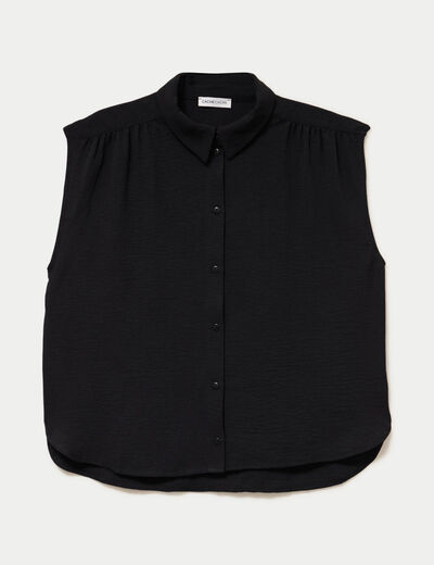 Chemise ample sans manches pliss&eacute;e noir femme