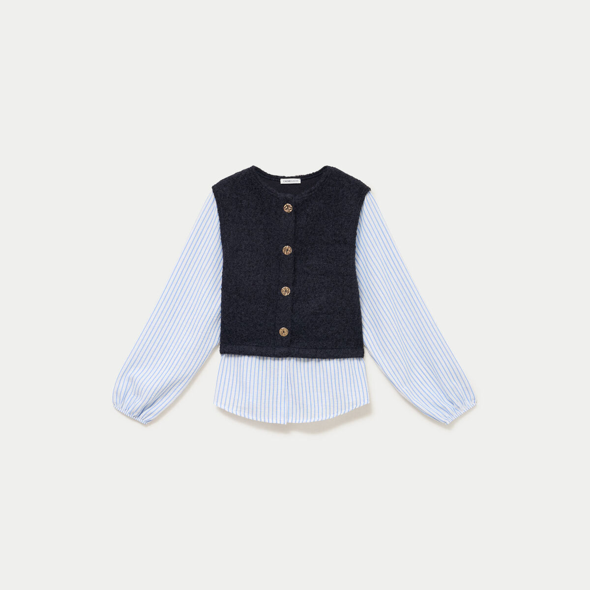 Pull chemise 2-en-1 bleu marine femme