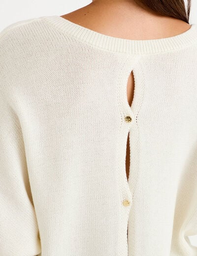 Pull ample col v manches courtes blanc femme