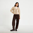 Gilet brod&eacute; col v manches longues beige femme