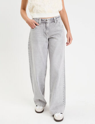 Jean droit taille basse gris femme