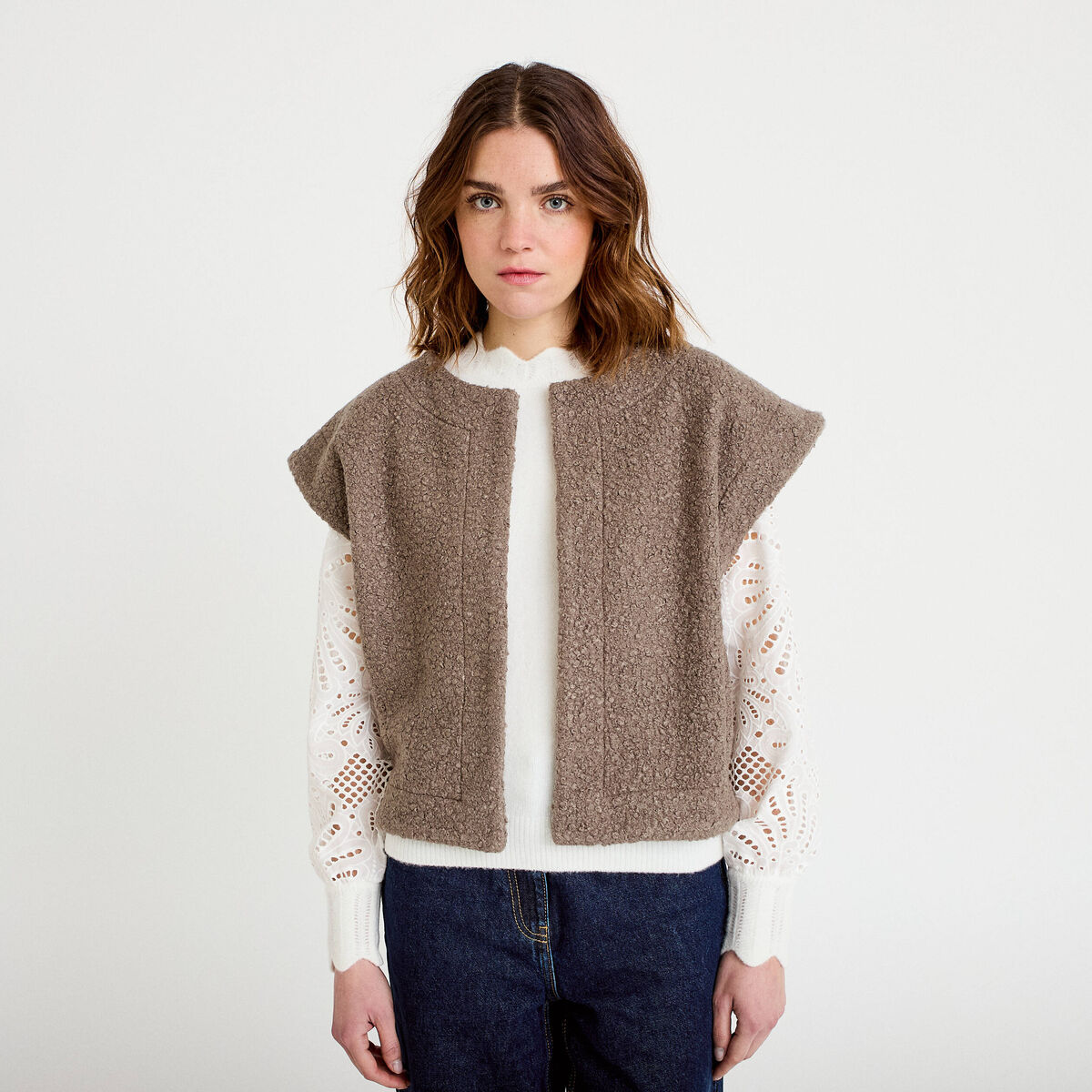 Gilet sans manches effet polaire sable femme