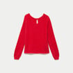 Pull col v manches longues perles rouge femme