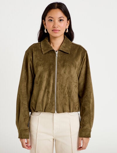Veste effet boule oversize cropped vert kaki femme