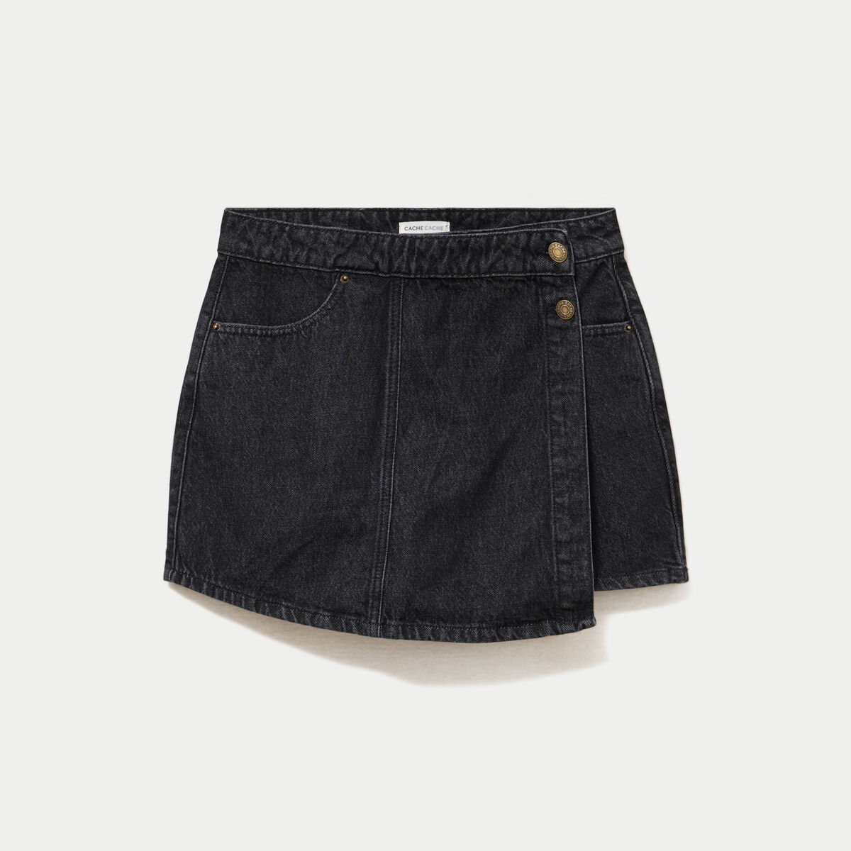 Jupe-short trap&egrave;ze en jean denim snow noir femme