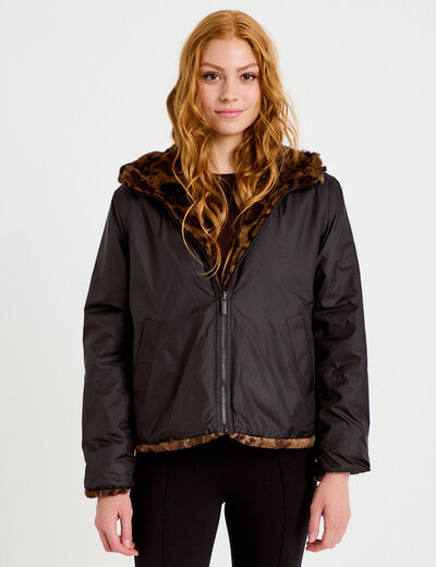 Parka r&eacute;versible &agrave; capuche noir femme