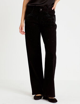 Jean wide leg taille basse strass noir femme