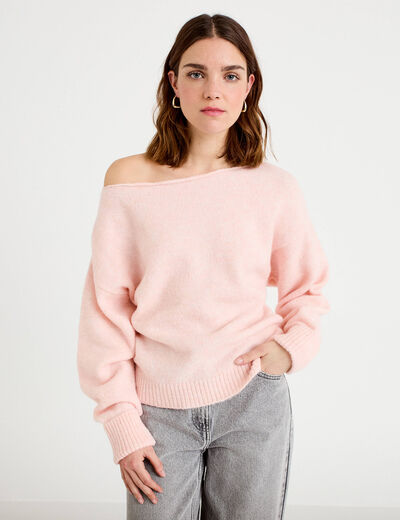 Pull col bateau rose clair femme