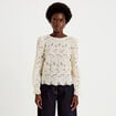 Blouse droite col v en dentelle ecru femme