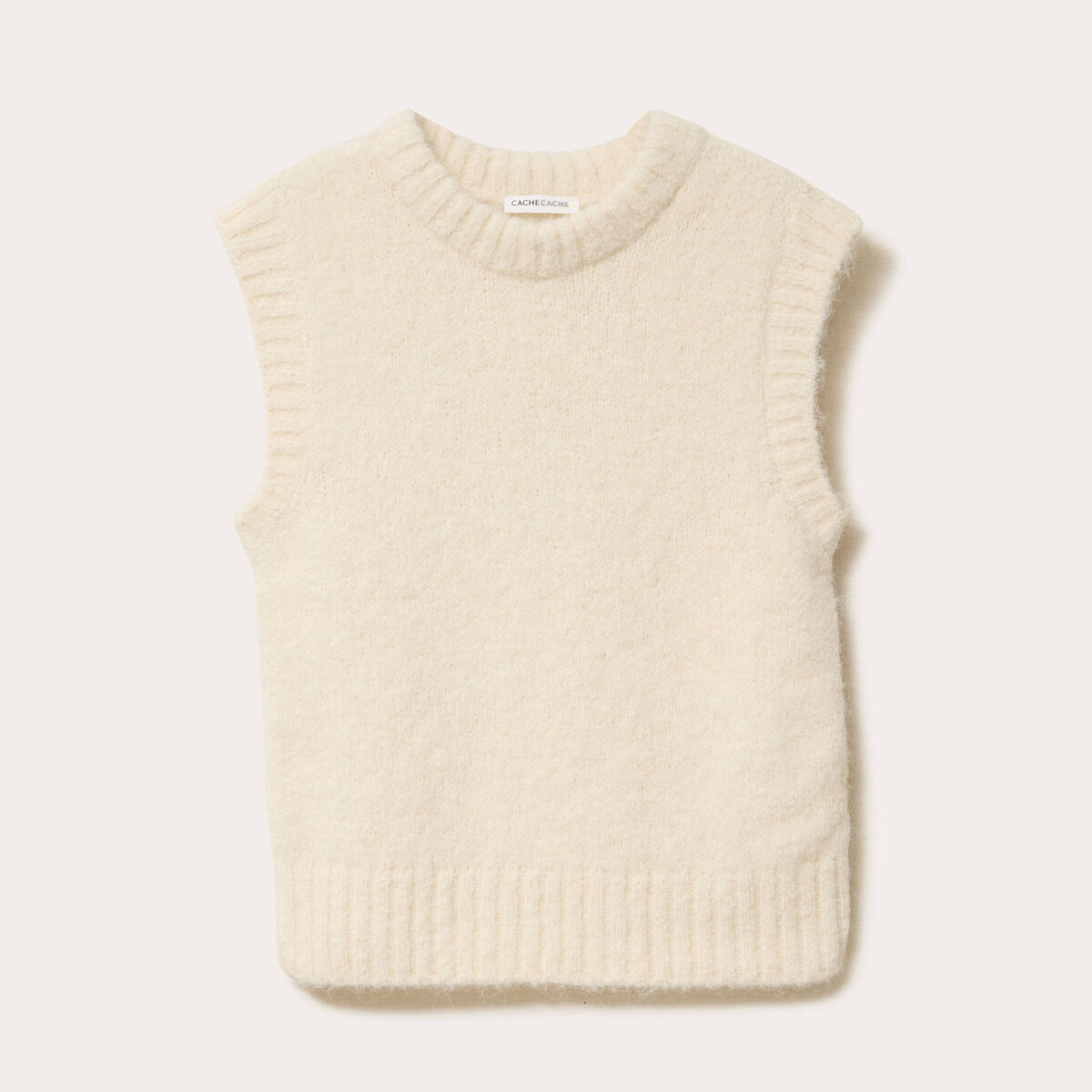 Pull sans manches ecru femme