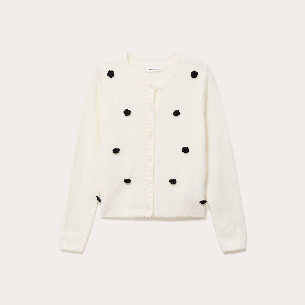 Gilet fleurs en relief ecru femme