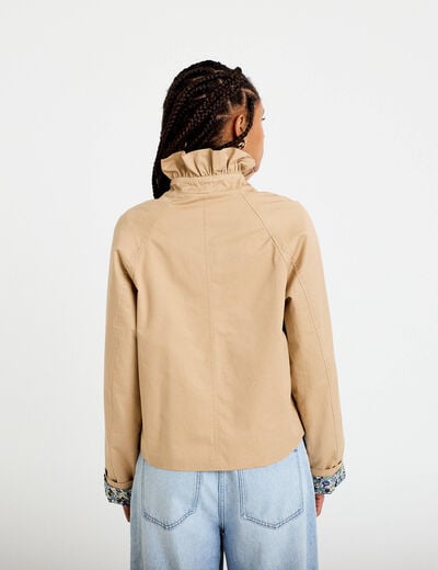 Veste droite col montant manches longues beige femme