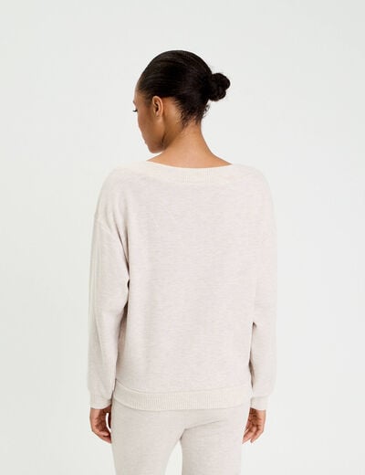 Sweat duveteux col rond manches longues sable femme
