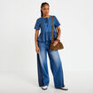 Blouse brod&eacute;e bleu fonc&eacute; femme