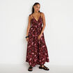 Robe longue &eacute;vas&eacute;e effet satin&eacute;e noir femme