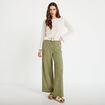 Pantalon large fluide ceintur&eacute; vert kaki femme
