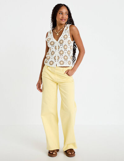 Jean wide leg taille haute jaune pastel femme