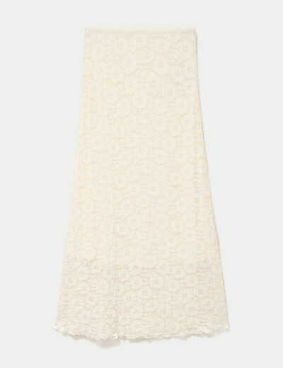 Jupe longue maille &agrave; relief ecru femme