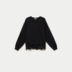 Sweat droit col rond d&eacute;tail dentelle noir femme