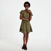 Robe courte &eacute;vas&eacute;e col v manches courtes vert kaki femme