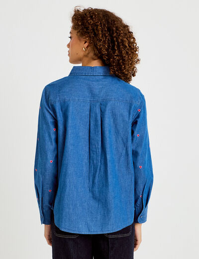Chemise droite en jean col am&eacute;ricain denim stone femme