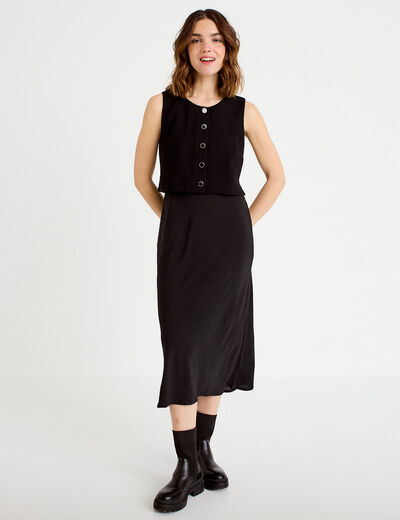 Robe bi-mati&egrave;re droite sans manches noir femme