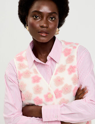 Gilet sans manches &agrave; motif effet polaire ecru femme