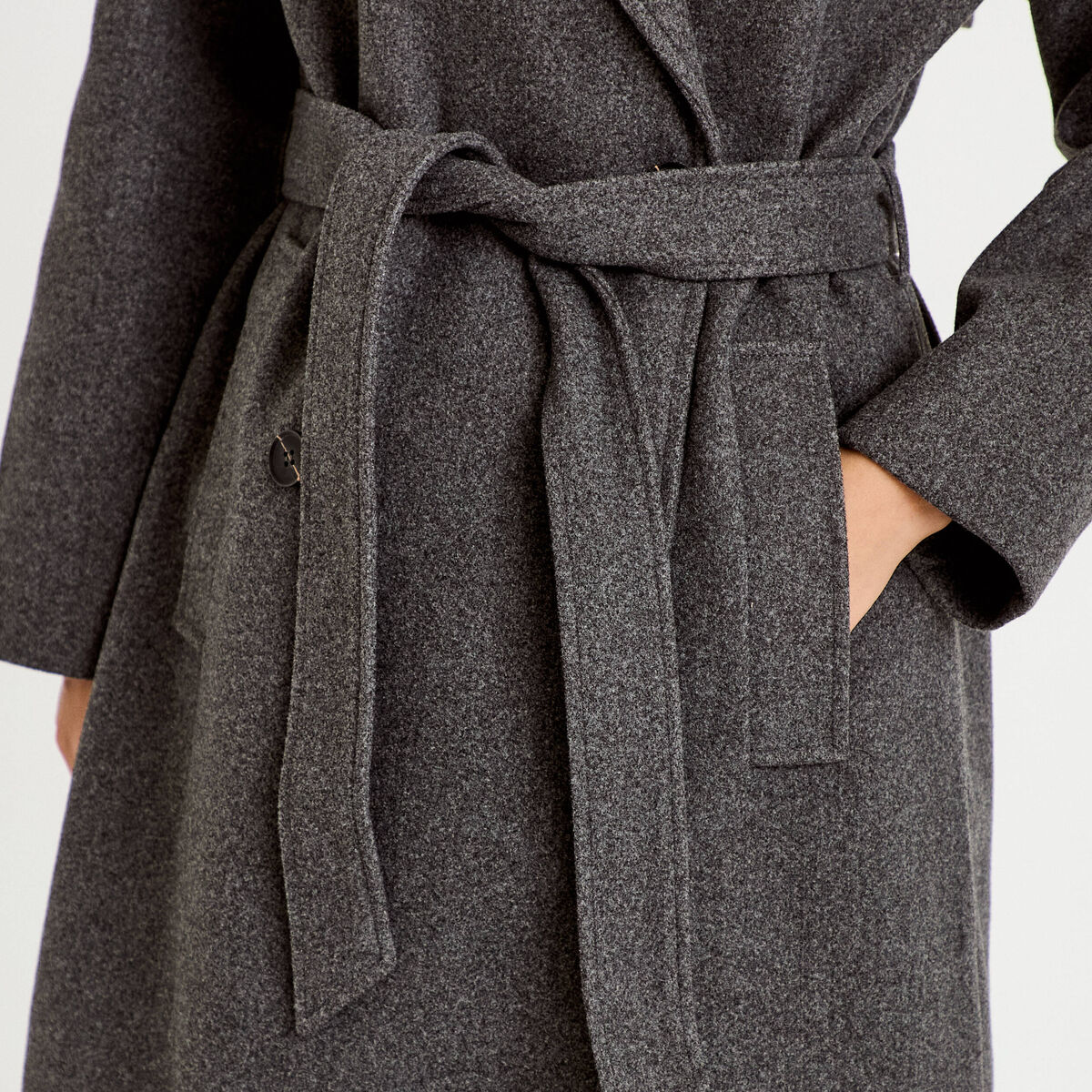 Manteau droit mi-long &agrave; manches longues gris femme