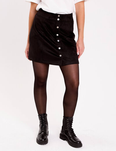 Jupe trap&egrave;ze courte aspect daim noir femme