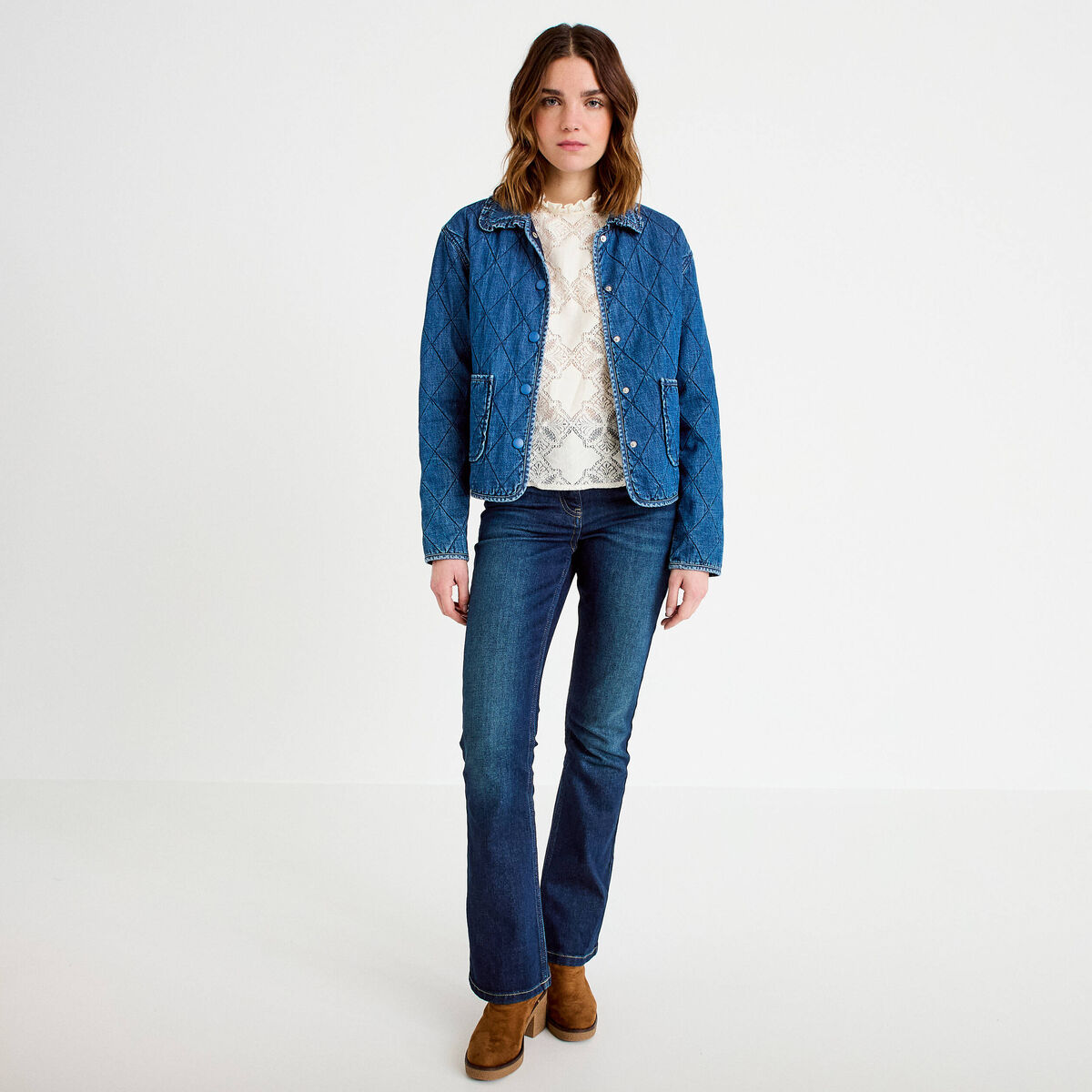 Veste en jean manches longues denim stone femme
