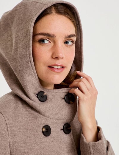 manteau ajust&eacute; 3/4 &agrave; capuche taupe femme
