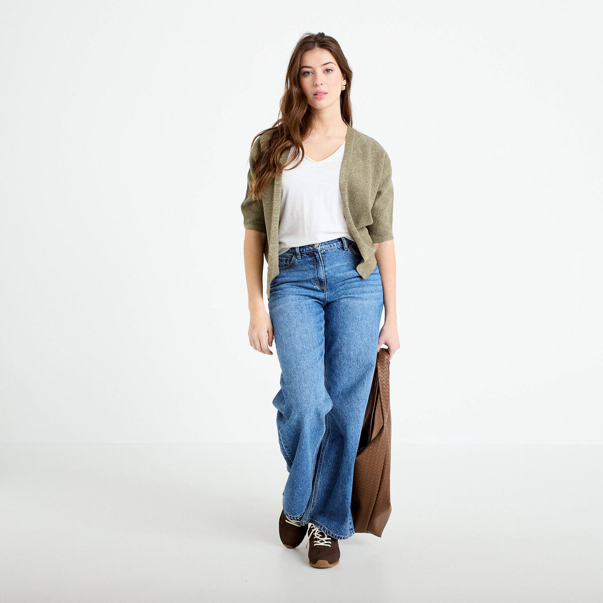 D&eacute;bardeur col v blanc femme