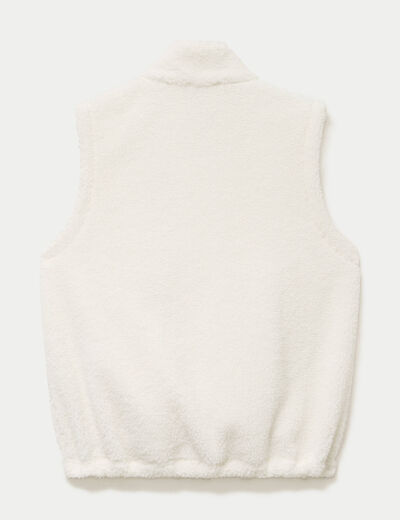 Veste sans manches col montant bouclette ecru femme