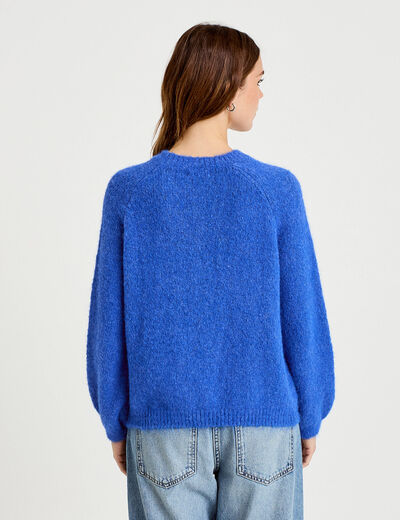 Pull ample col rond manches longues bleu electrique femme