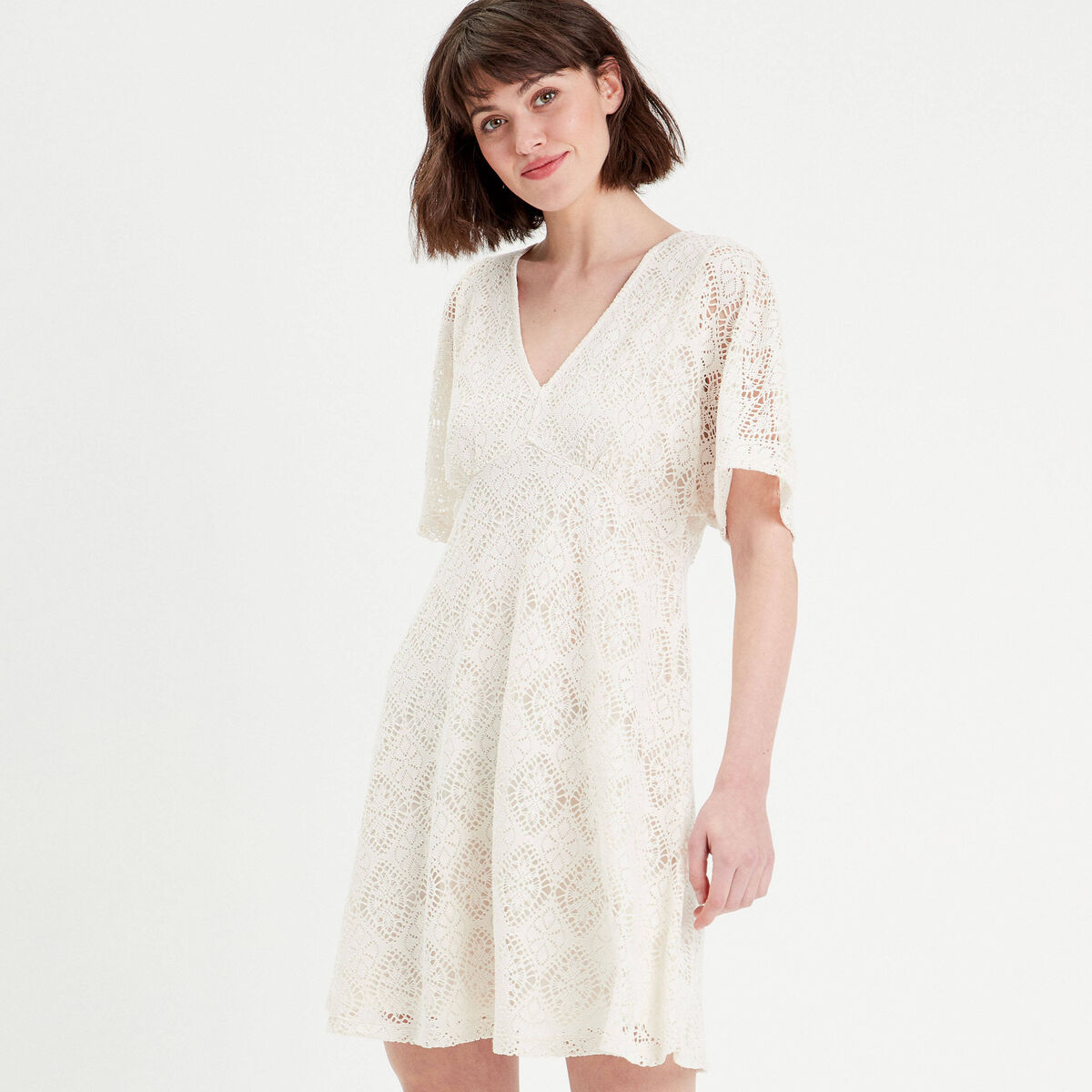 Robe &eacute;vas&eacute;e dentelle ecru femme