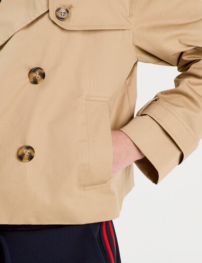 Trench court boutonn&eacute; sable femme