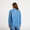Chemise droite courte manches longues bleu femme