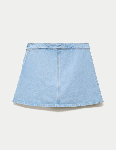 Jupe-short trap&egrave;ze en jean denim bleach femme