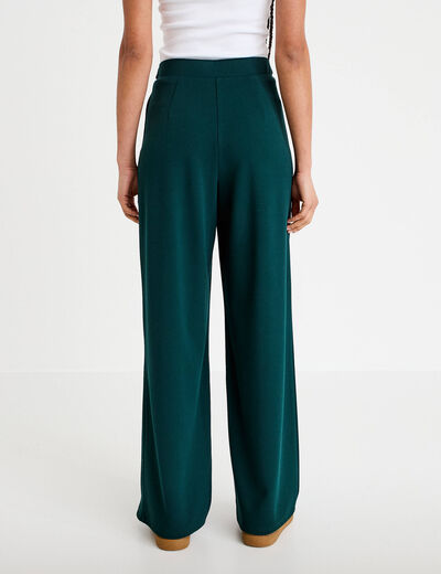 Pantalon large ceinture bijou vert fonc&eacute; femme
