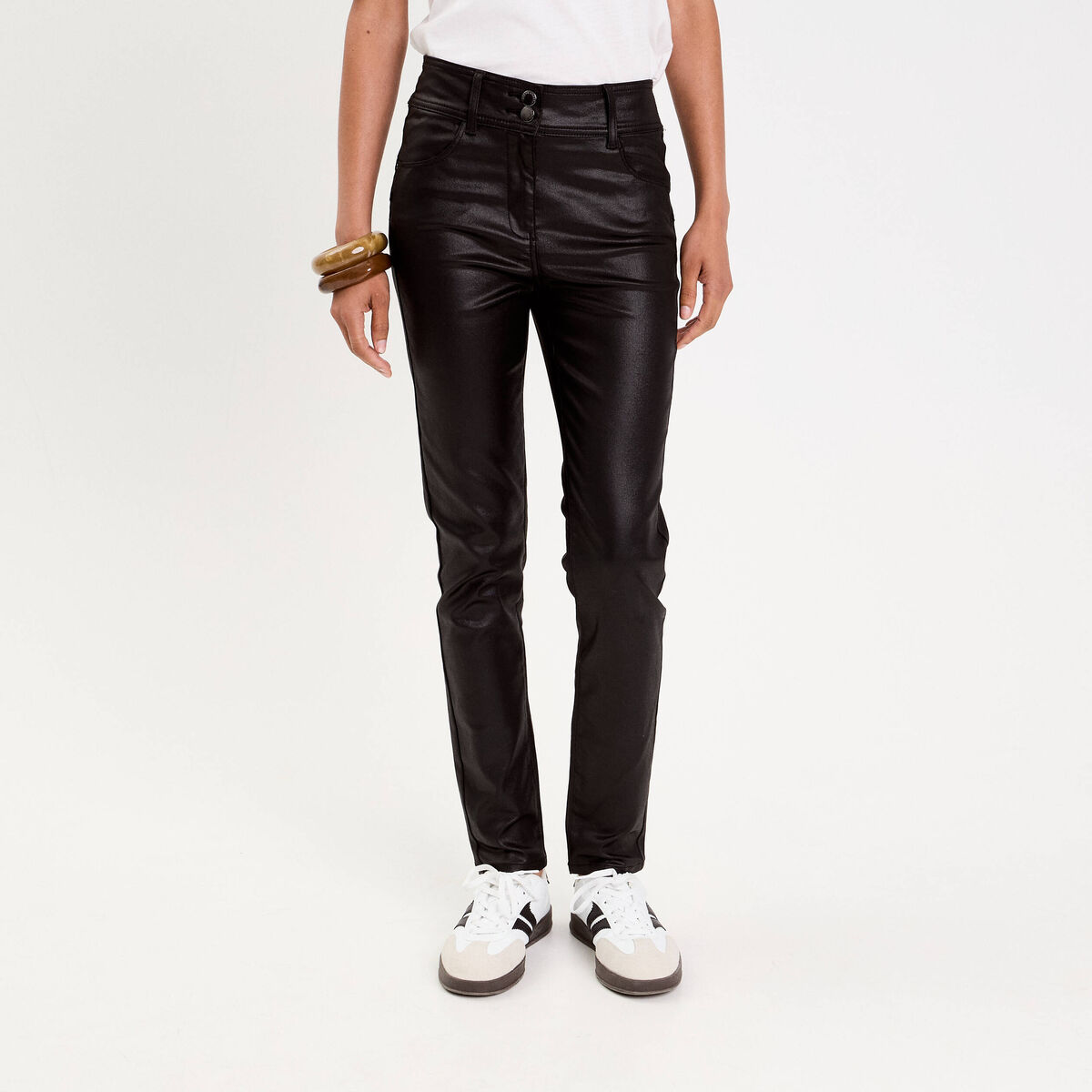 Pantalon enduit slim push-up denim noir enduit femme