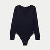 Body thermique col rond manches longues bleu marine femme