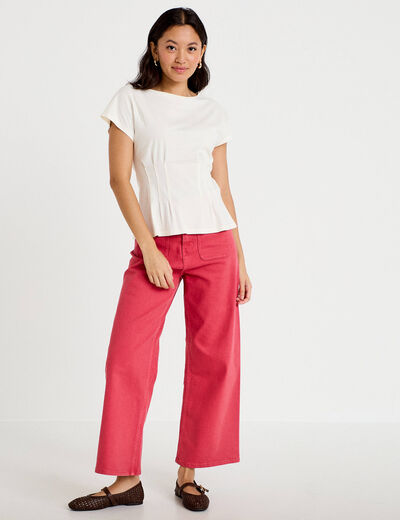 Jean bootcut cropped taille haute rose framboise femme