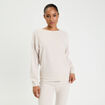 Sweat duveteux col rond manches longues sable femme
